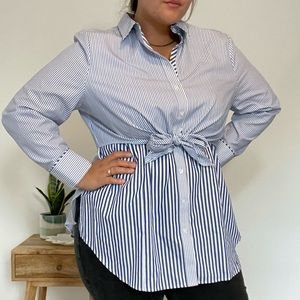 Chico’s No Iron Cotton Tie Front Tunic Shirt